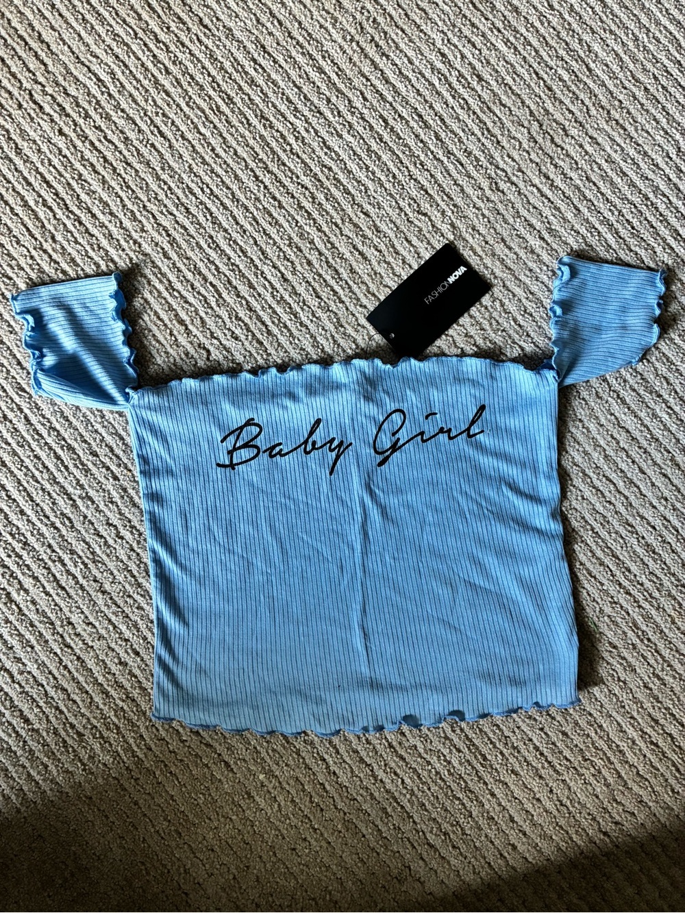 Fashion Nova Baby Girl Ribbed Off-Shoulder Crop Top - Light Blue